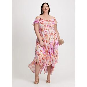 Laura Plus Floral Chiffon Midi Dress Women's Sz 18 Pink Wedding Bridesmaid Fairy